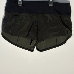 Lululemon Speed Shorts Camo Black Green Size 4 Running Athletic